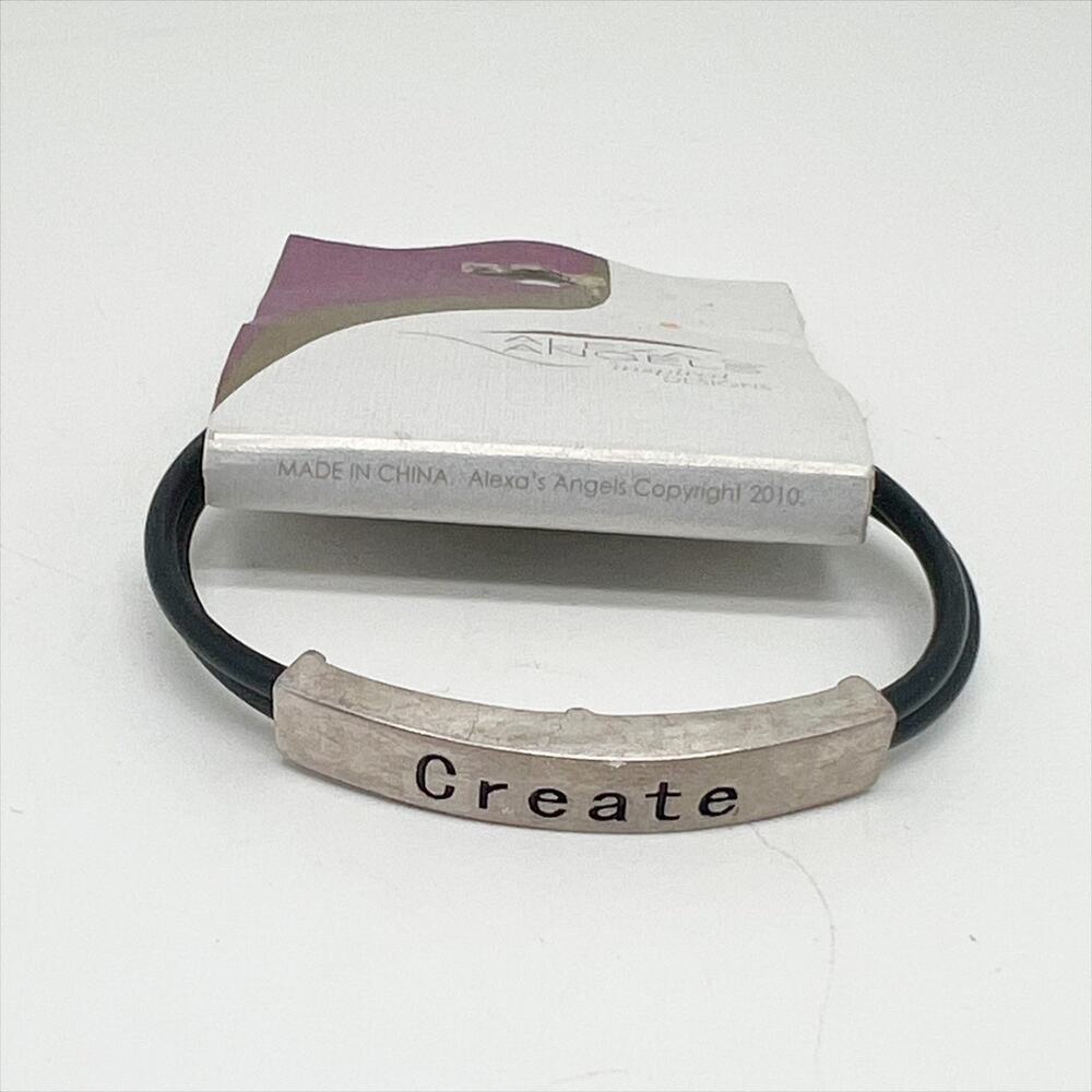 NEW Alexa's Angels Create Silver Tone Bar Leather Double Strand Bracelet